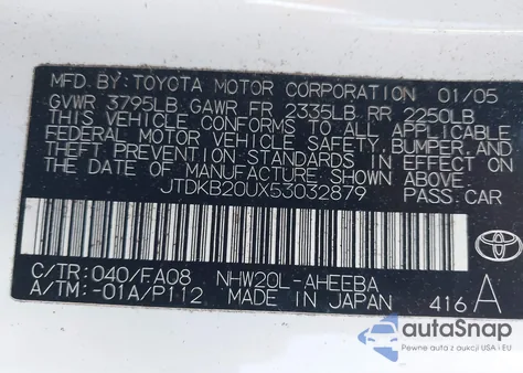 2005 Toyota Prius z USA, uszkodzony, nr VIN JTDKB20UX53032879